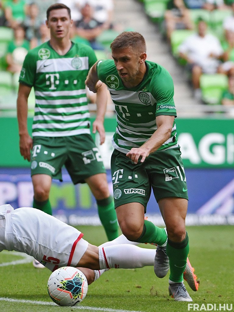 BUDAPEST, HUNGARY - AUGUST 4: (l-r) Eldar Civic of Ferencvarosi TC, Myrto  Uzuni of Ferencvarosi TC, Ihor Kharatin of Ferencvarosi TC, Aissa Laidouni  of Ferencvarosi TC, Tokmac Chol Nguen of Ferencvarosi TC